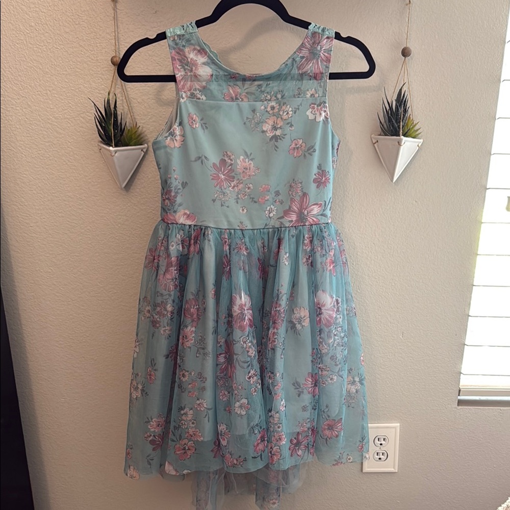 Floral Kids Dress in Blue and Pink